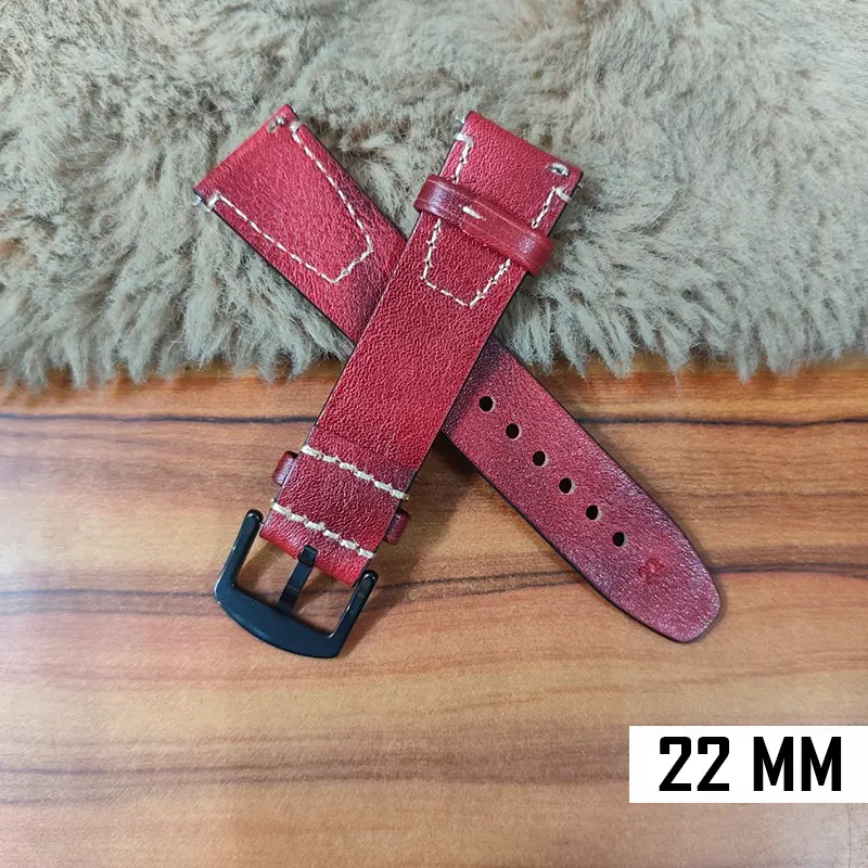 22mm Red Premium Quality Pure Leather Watch Strap